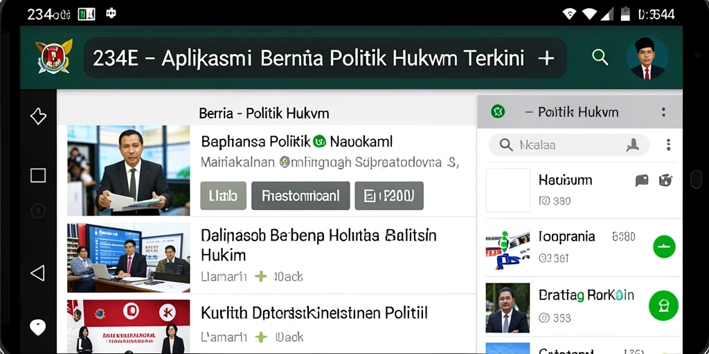 Antarmuka utama aplikasi 234E yang menampilkan berita politik hukum.