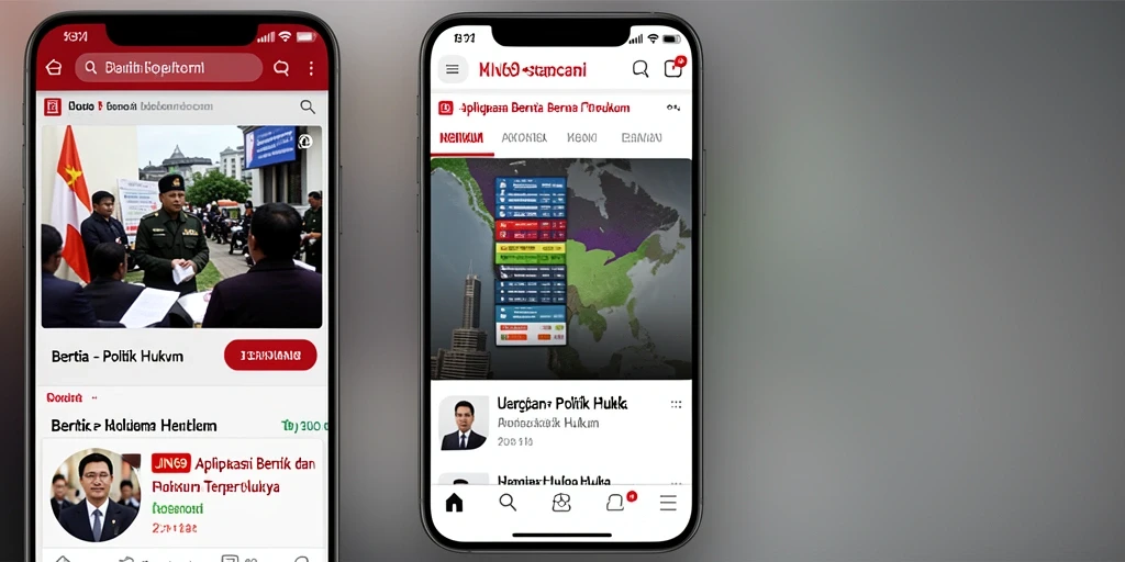 Antarmuka aplikasi JIN69 yang menampilkan berita politik dan hukum.