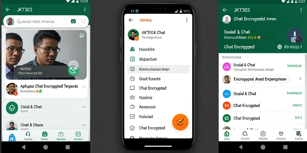 Screenshot utama JKT303 menampilkan antarmuka aplikasi Chat Encrypted yang modern dan aman.