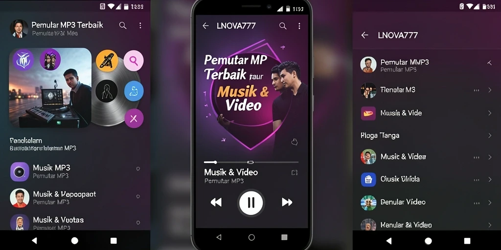 Tampilan antarmuka aplikasi Pemutar MP3 LNOVA777 yang menarik dan mudah digunakan.