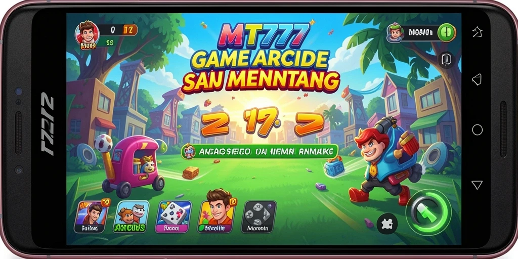Screenshot MT777 menampilkan level arcade yang penuh warna dan menarik.